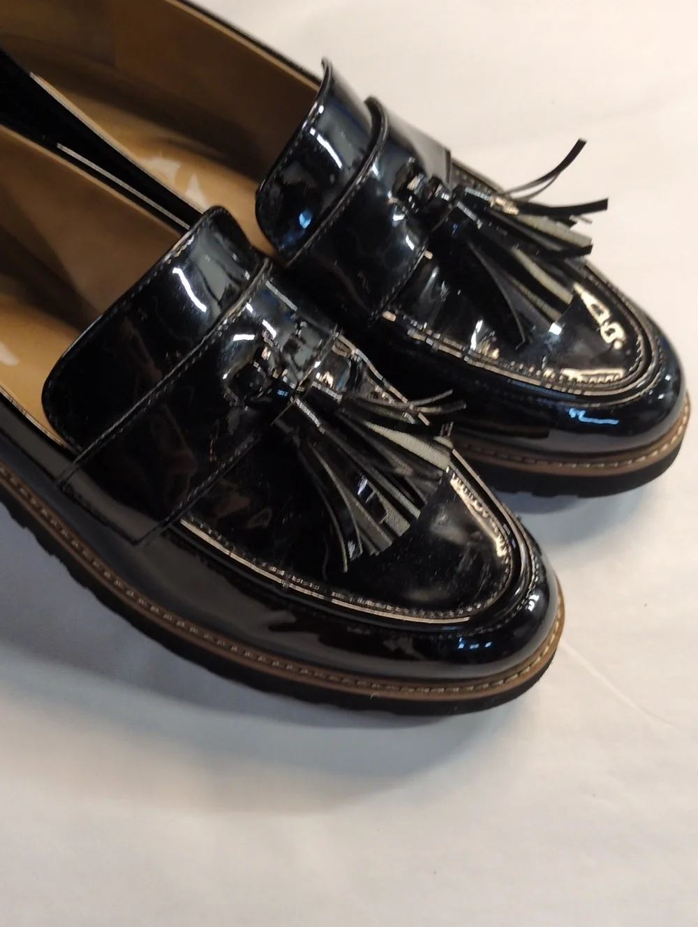 Franco Sarto Carolynn Tassel Loafer Black Faux Patent, Size 10